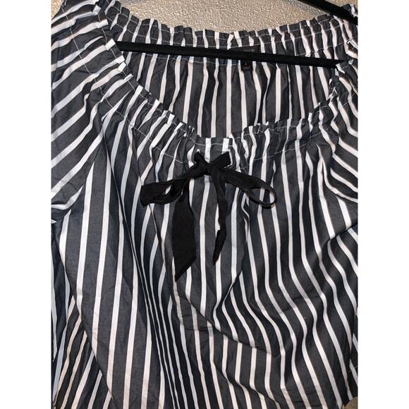 J Crew Preppy Academia Stripe  Off the Shoulder Bow Tie Long Sleeve Top - Picture 3 of 11